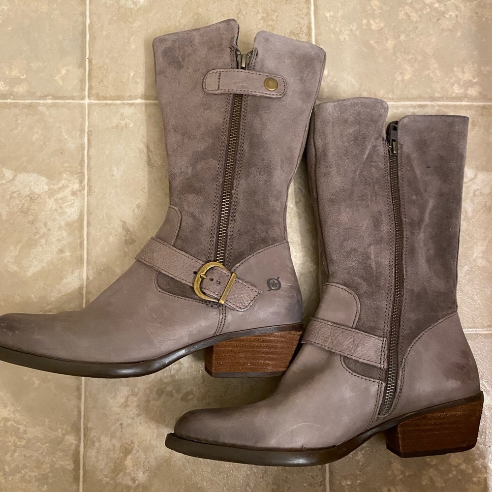 Born: gray leather and suede boot